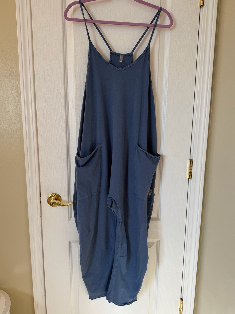 Free People Hot Shot Onesie Blue Cotton Stretch Jumpsuit